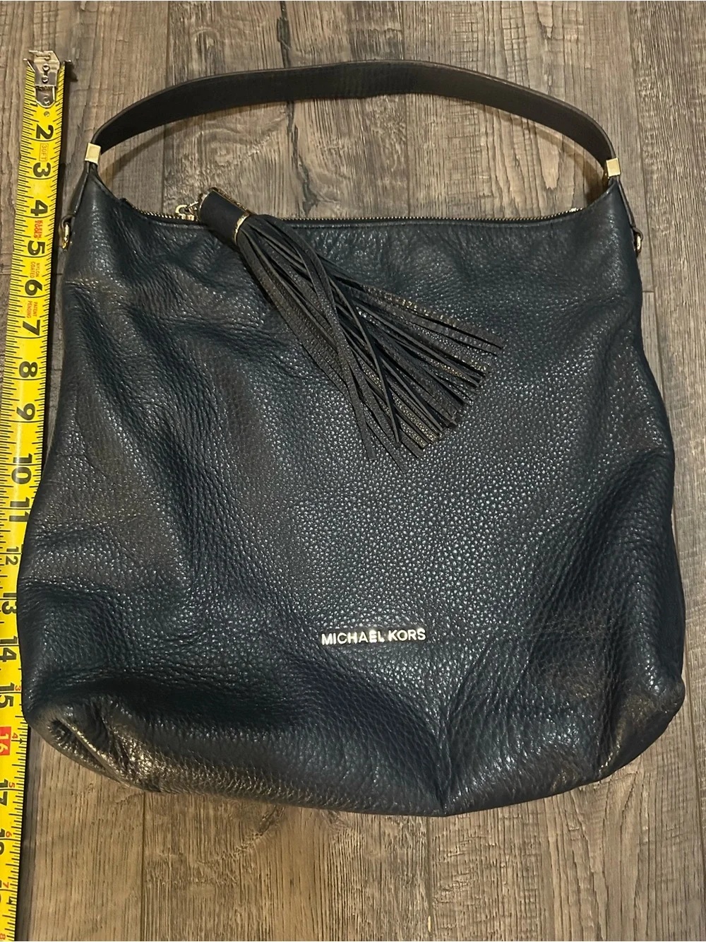 Michael Kors Black Pebbled Leather Tassel Shoulder Bag